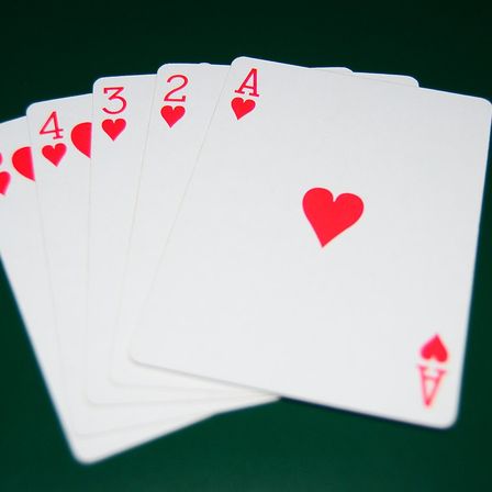 Straight Flush Poker Hand (Hearts - Ace to 5)