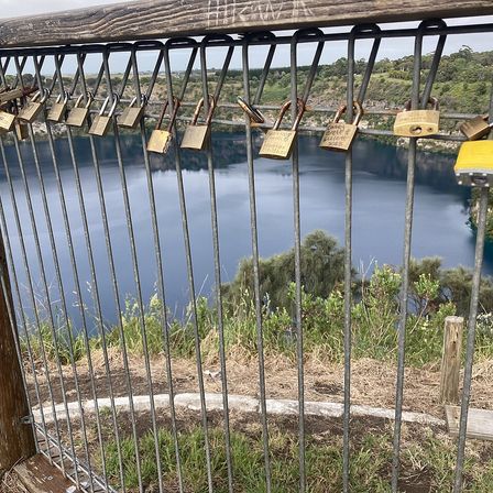 Blue Lake, Mount Gambier, South Australia - padlocks on lookout, November 2023 - 02