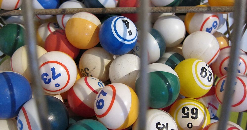 Bingo balls in bingo drum
