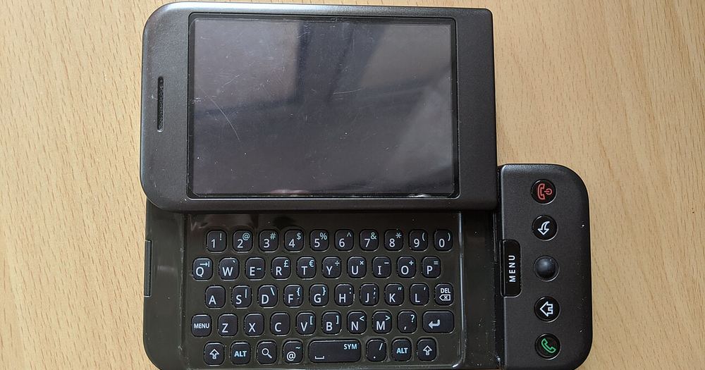 Android Development Phone 1 front with open keyboard
