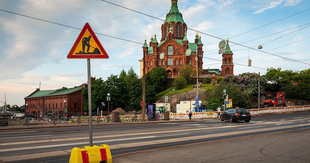 View towards Uspenski Cathedral over Kanavakatu, Katajanokka, Helsinki, Finland, 2021 June